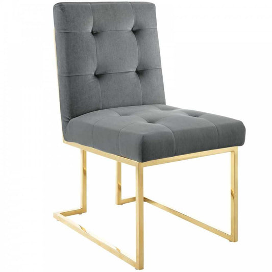 Privy Gold Stainless Steel Performance Velvet Dining Chair, Gold Charcoal