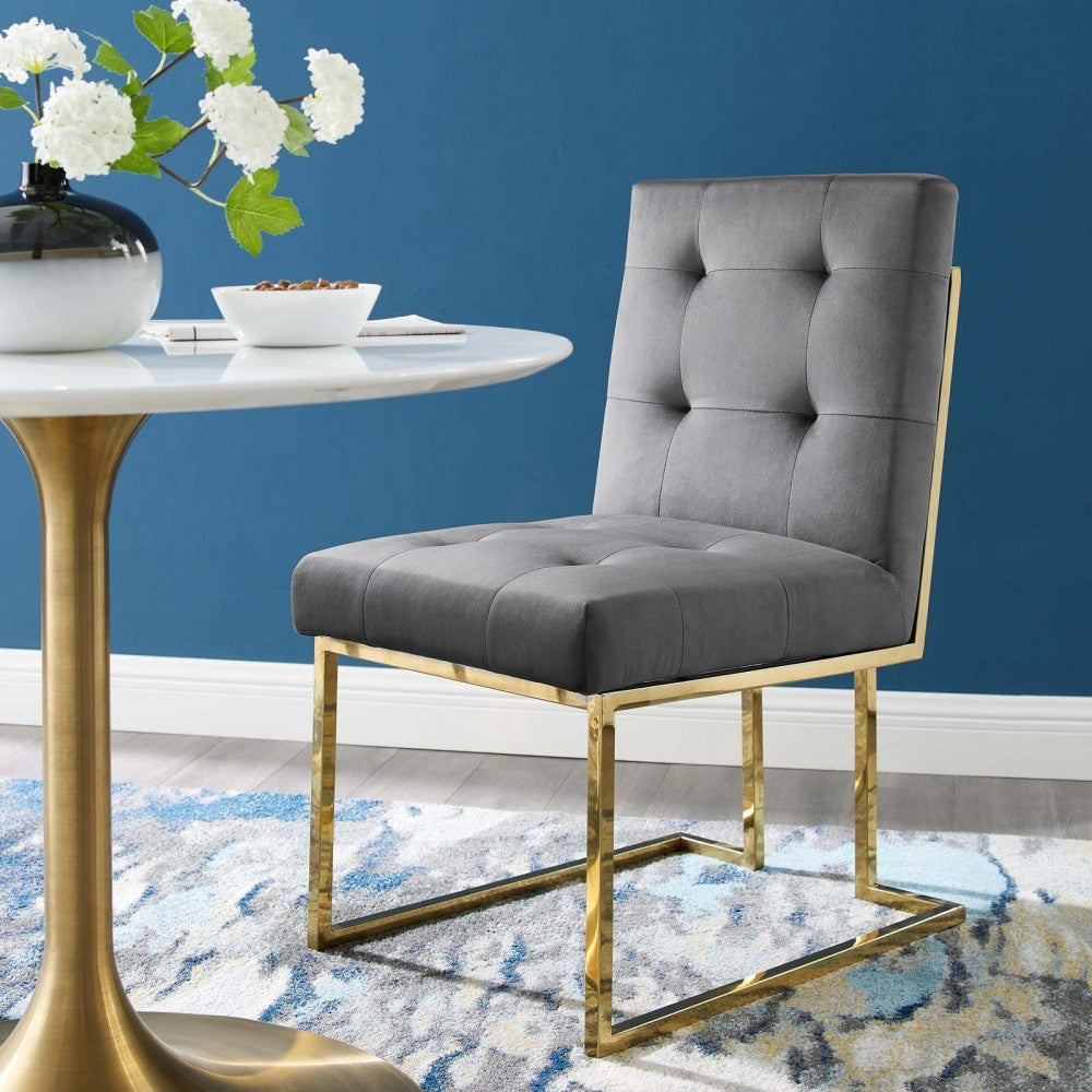 Privy Gold Stainless Steel Performance Velvet Dining Chair, Gold Charcoal