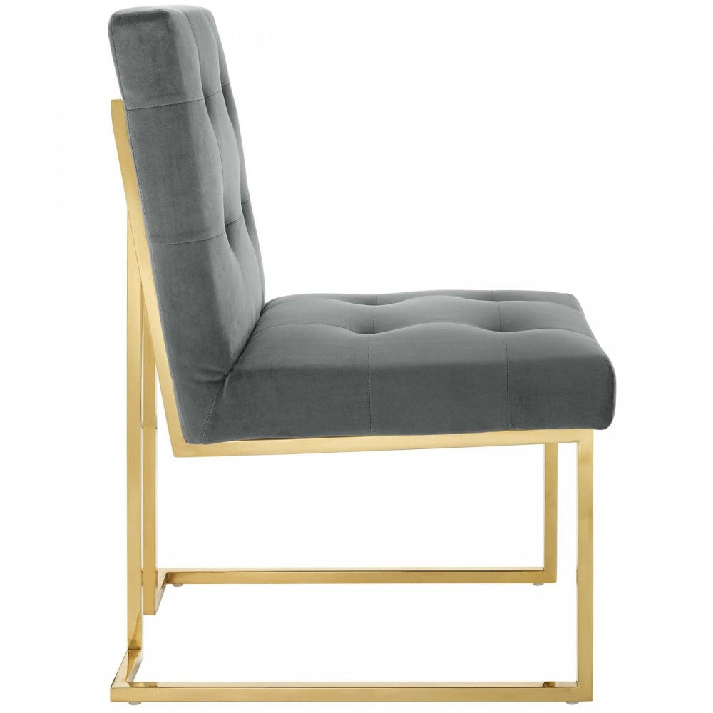 Privy Gold Stainless Steel Performance Velvet Dining Chair, Gold Charcoal