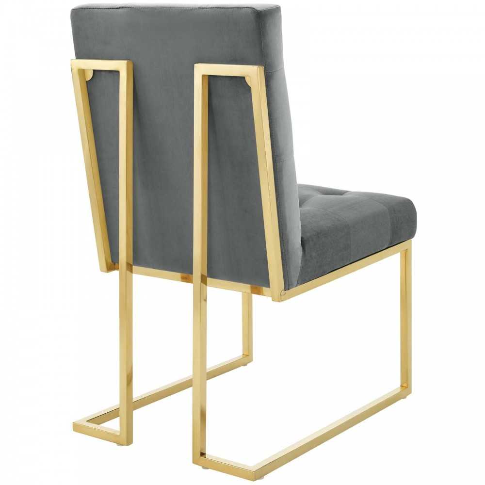 Privy Gold Stainless Steel Performance Velvet Dining Chair, Gold Charcoal