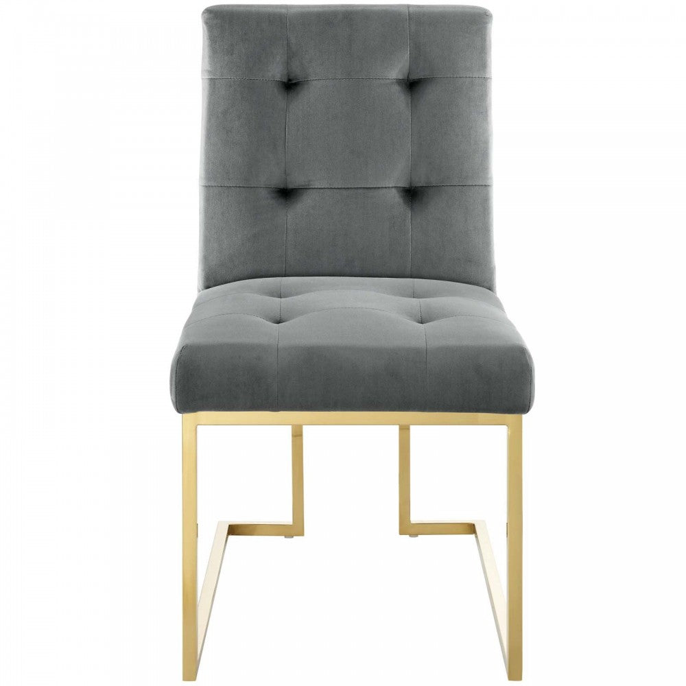 Privy Gold Stainless Steel Performance Velvet Dining Chair, Gold Charcoal