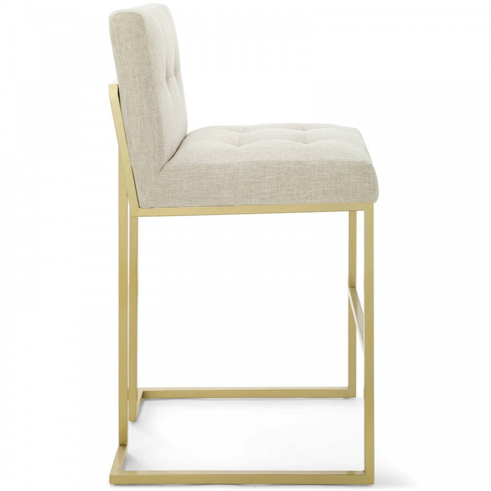 Privy Gold Stainless Steel Upholstered Fabric Bar Stool, Gold Beige