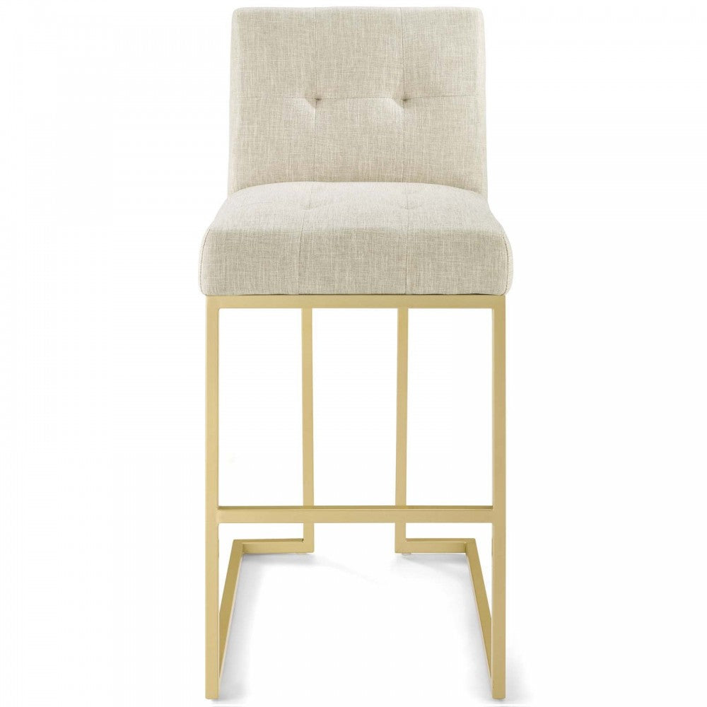 Privy Gold Stainless Steel Upholstered Fabric Bar Stool, Gold Beige