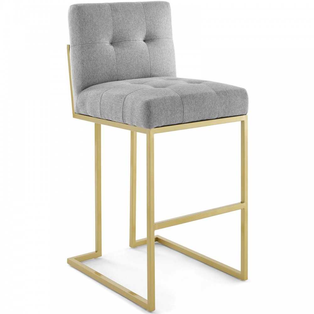 Privy Gold Stainless Steel Upholstered Fabric Bar Stool, Gold Light Gray