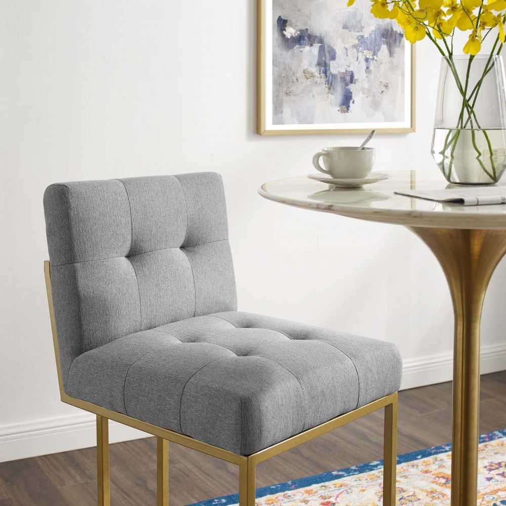 Privy Gold Stainless Steel Upholstered Fabric Bar Stool, Gold Light Gray