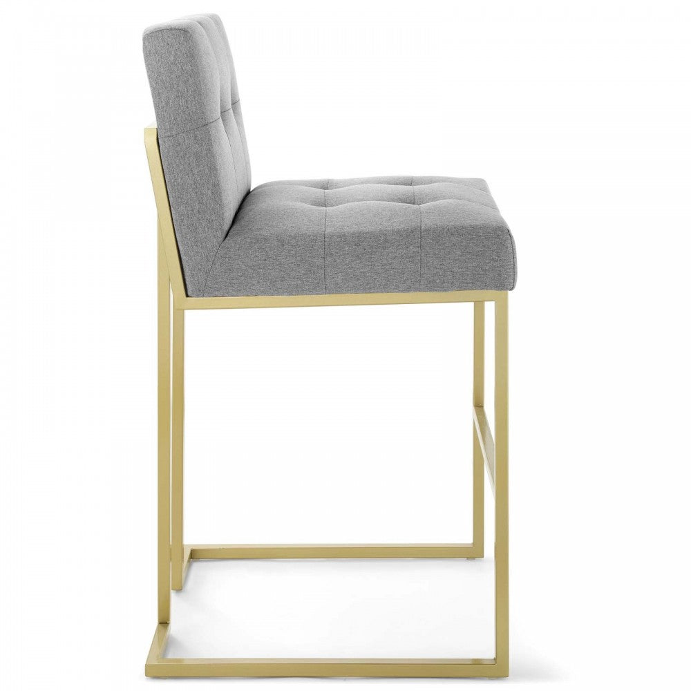 Privy Gold Stainless Steel Upholstered Fabric Bar Stool, Gold Light Gray