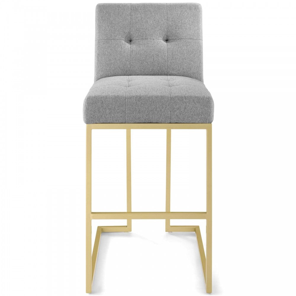 Privy Gold Stainless Steel Upholstered Fabric Bar Stool, Gold Light Gray