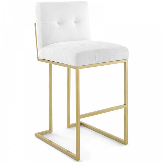 Privy Gold Stainless Steel Upholstered Fabric Bar Stool, Gold White