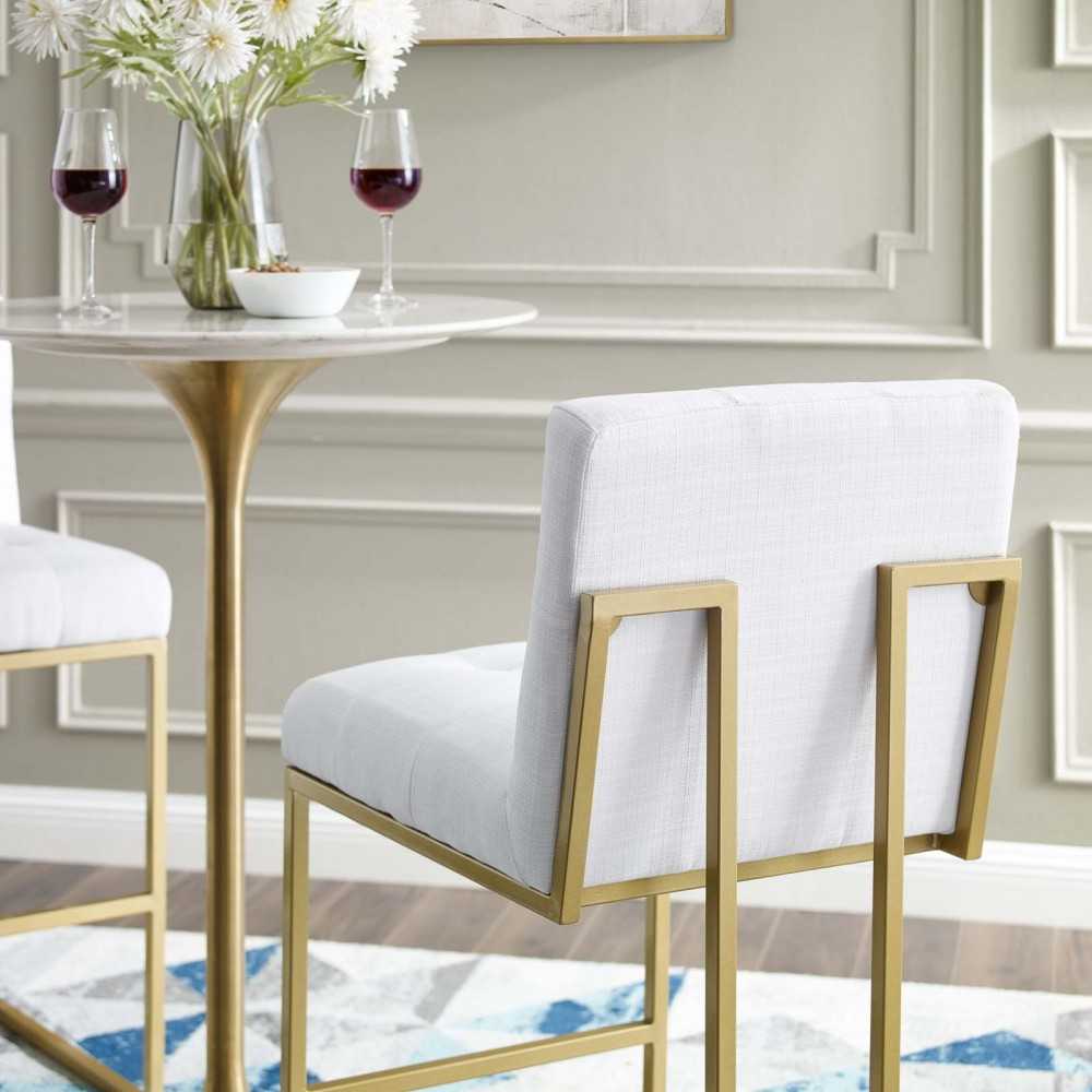 Privy Gold Stainless Steel Upholstered Fabric Bar Stool, Gold White