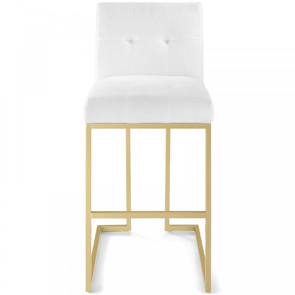 Privy Gold Stainless Steel Upholstered Fabric Bar Stool, Gold White