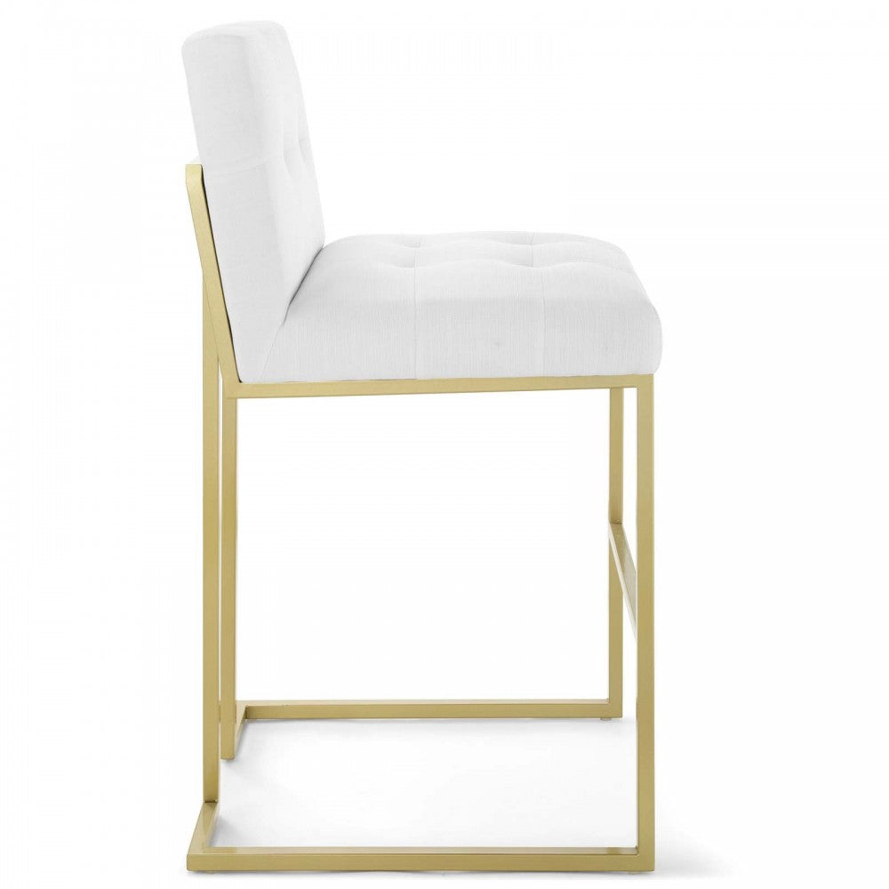 Privy Gold Stainless Steel Upholstered Fabric Bar Stool, Gold White