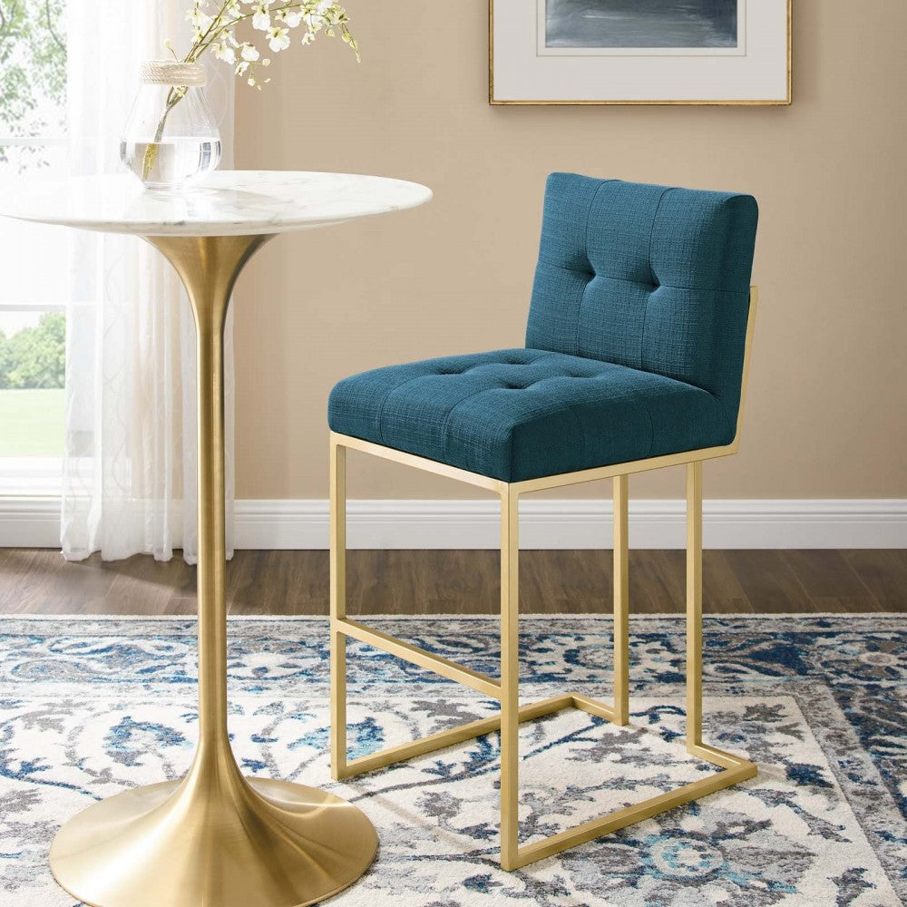 Privy Gold Stainless Steel Upholstered Fabric Bar Stool, Gold Azure