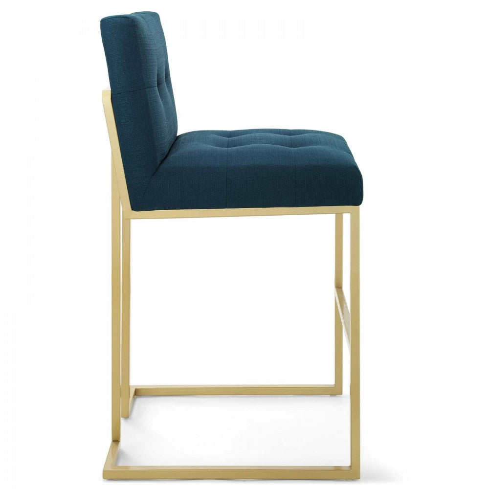 Privy Gold Stainless Steel Upholstered Fabric Bar Stool, Gold Azure