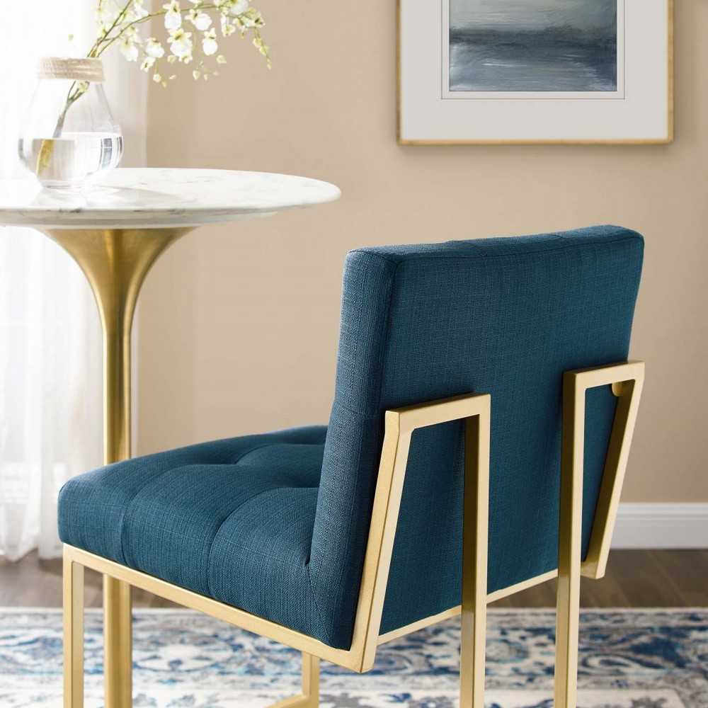 Privy Gold Stainless Steel Upholstered Fabric Bar Stool, Gold Azure