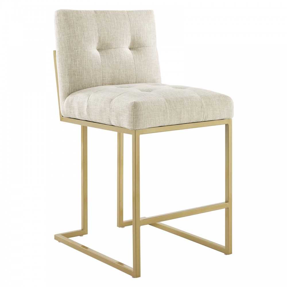 Privy Gold Stainless Steel Upholstered Fabric Counter Stool, Gold Beige