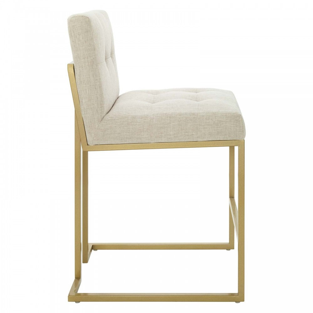 Privy Gold Stainless Steel Upholstered Fabric Counter Stool, Gold Beige