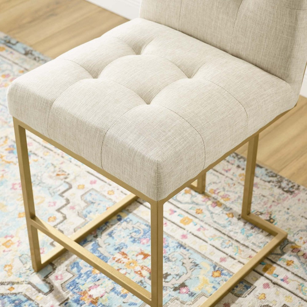 Privy Gold Stainless Steel Upholstered Fabric Counter Stool, Gold Beige