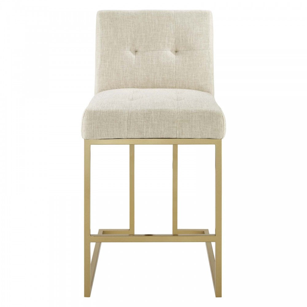 Privy Gold Stainless Steel Upholstered Fabric Counter Stool, Gold Beige