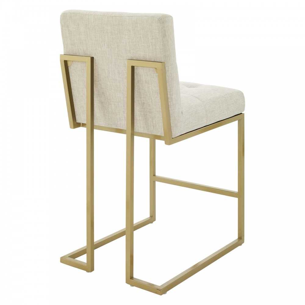 Privy Gold Stainless Steel Upholstered Fabric Counter Stool, Gold Beige