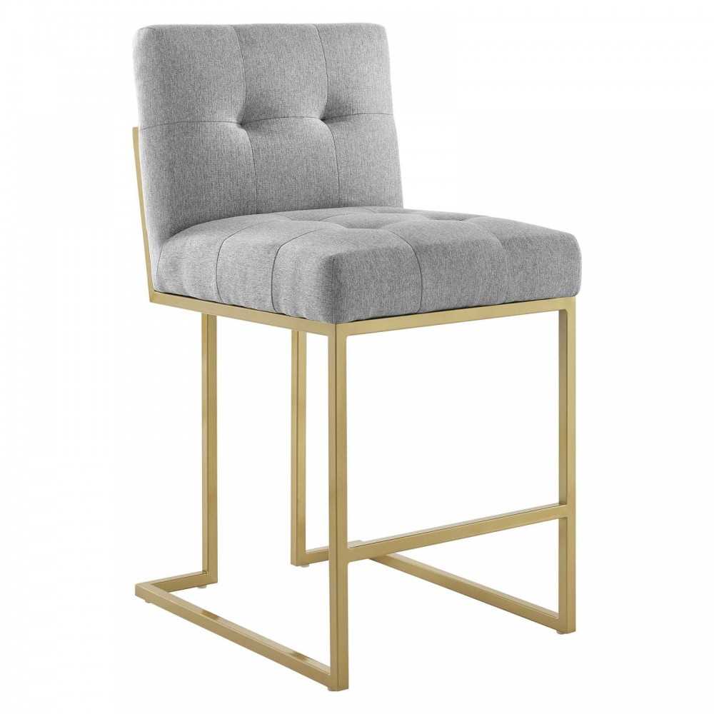 Privy Gold Stainless Steel Upholstered Fabric Counter Stool, Gold Light Gray