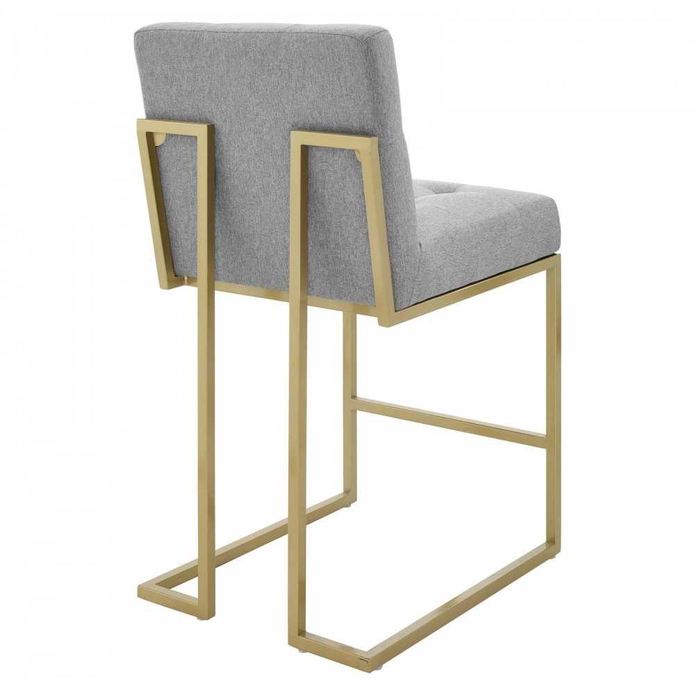 Privy Gold Stainless Steel Upholstered Fabric Counter Stool, Gold Light Gray