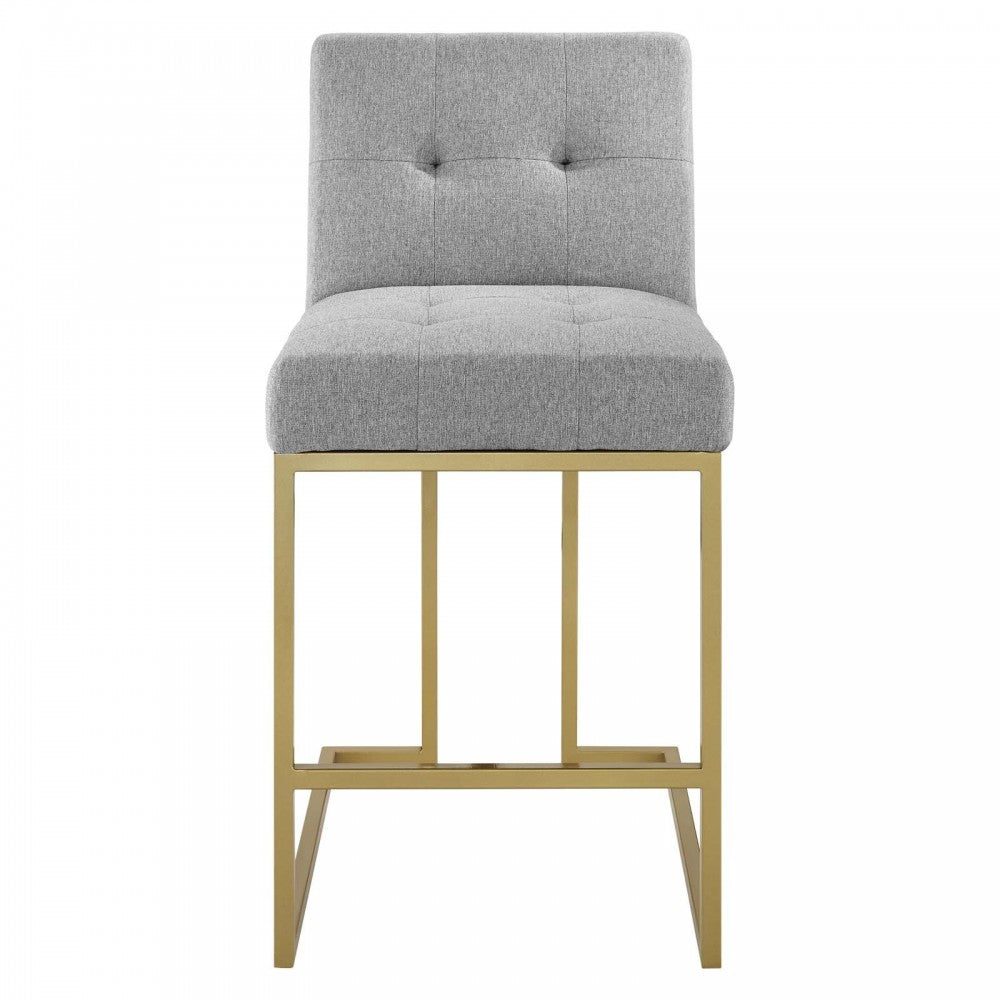 Privy Gold Stainless Steel Upholstered Fabric Counter Stool, Gold Light Gray