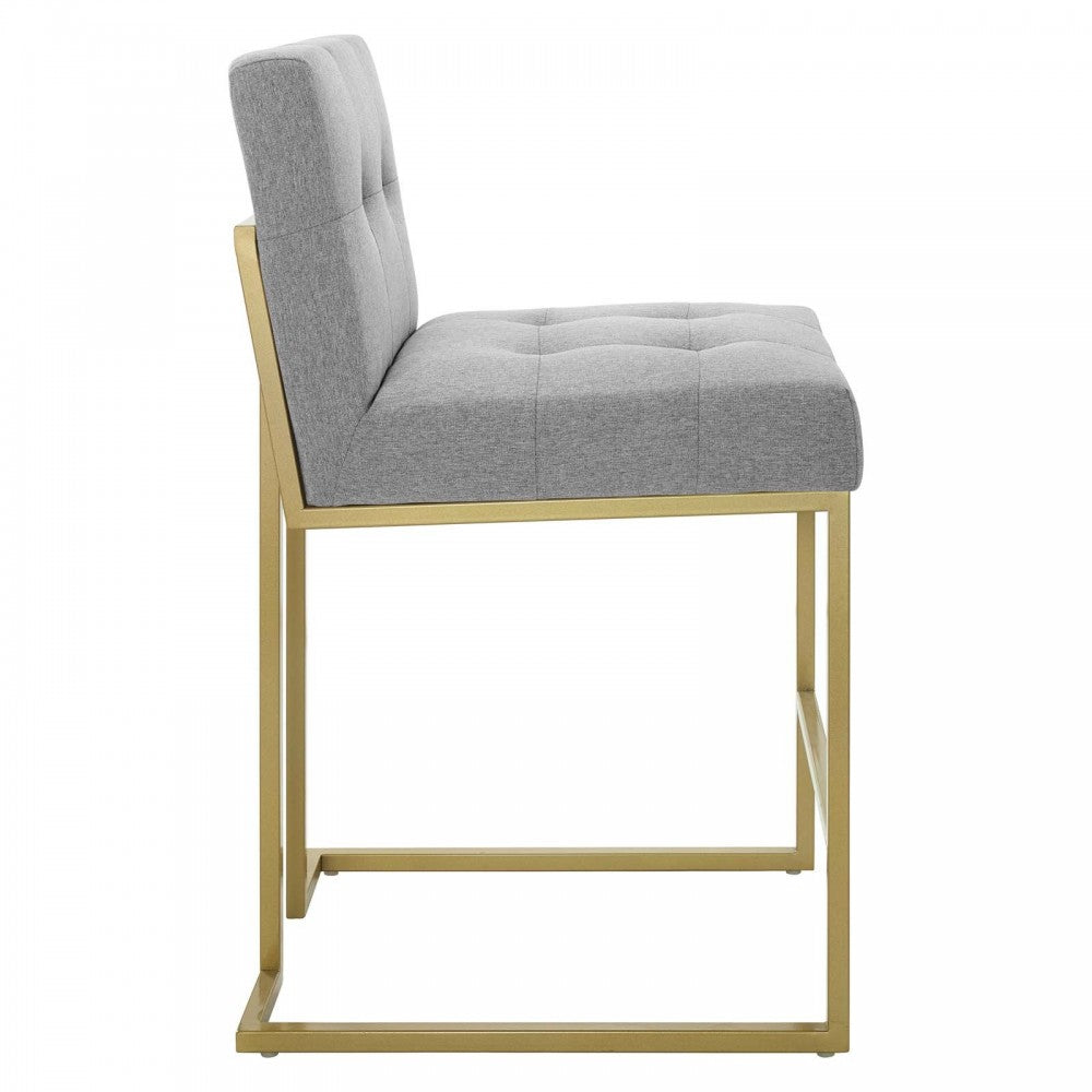 Privy Gold Stainless Steel Upholstered Fabric Counter Stool, Gold Light Gray