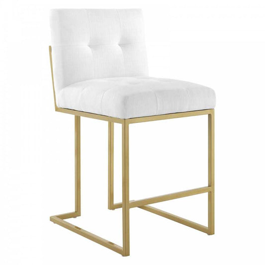 Privy Gold Stainless Steel Upholstered Fabric Counter Stool, Gold White