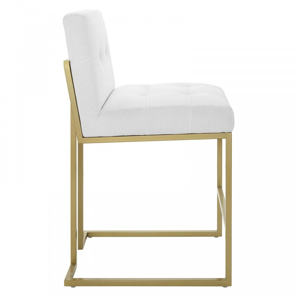 Privy Gold Stainless Steel Upholstered Fabric Counter Stool, Gold White