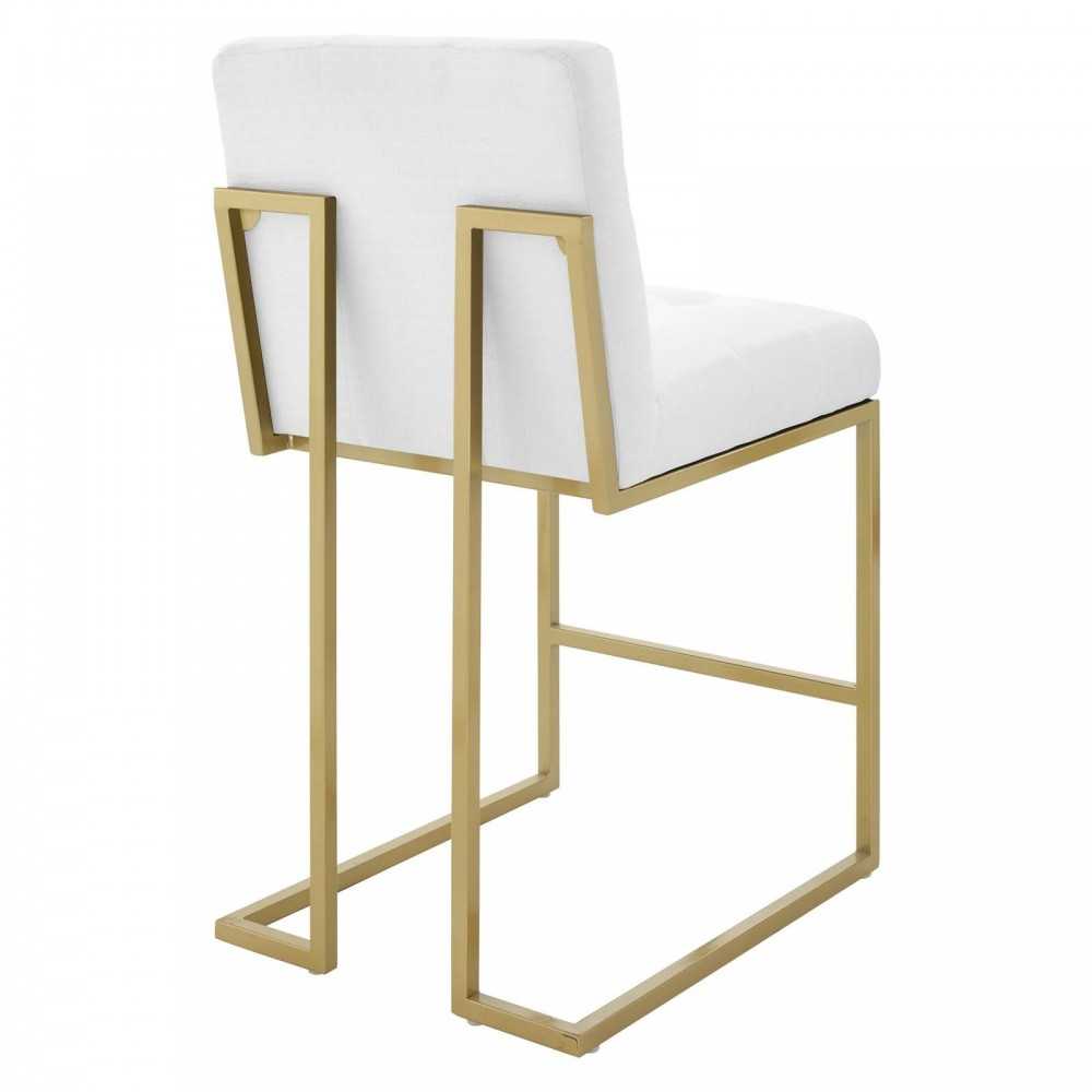 Privy Gold Stainless Steel Upholstered Fabric Counter Stool, Gold White