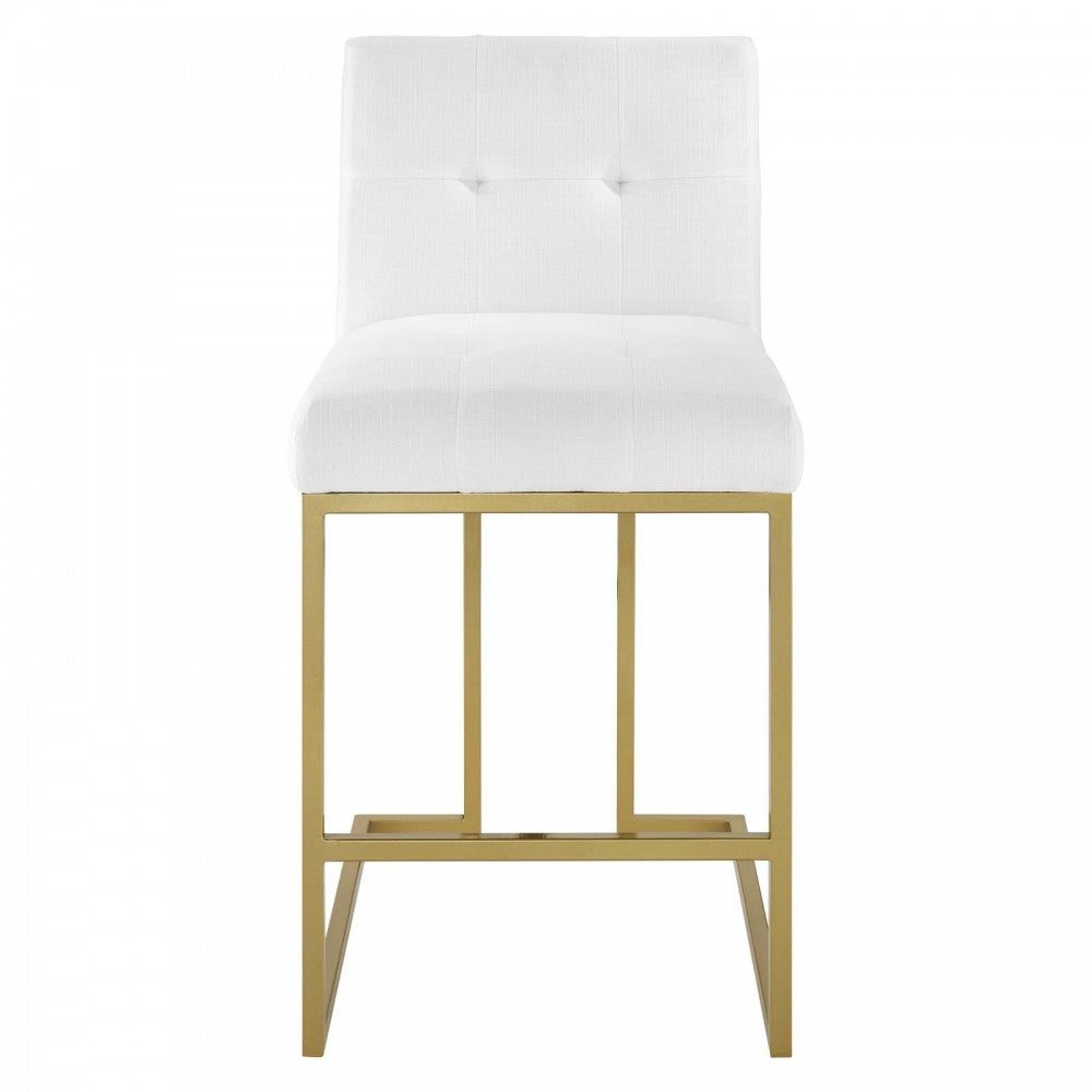 Privy Gold Stainless Steel Upholstered Fabric Counter Stool, Gold White