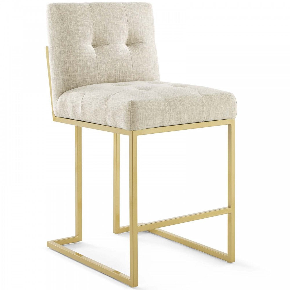 Privy Gold Stainless Steel Upholstered Fabric Counter Stool Set of 2, Gold Beige