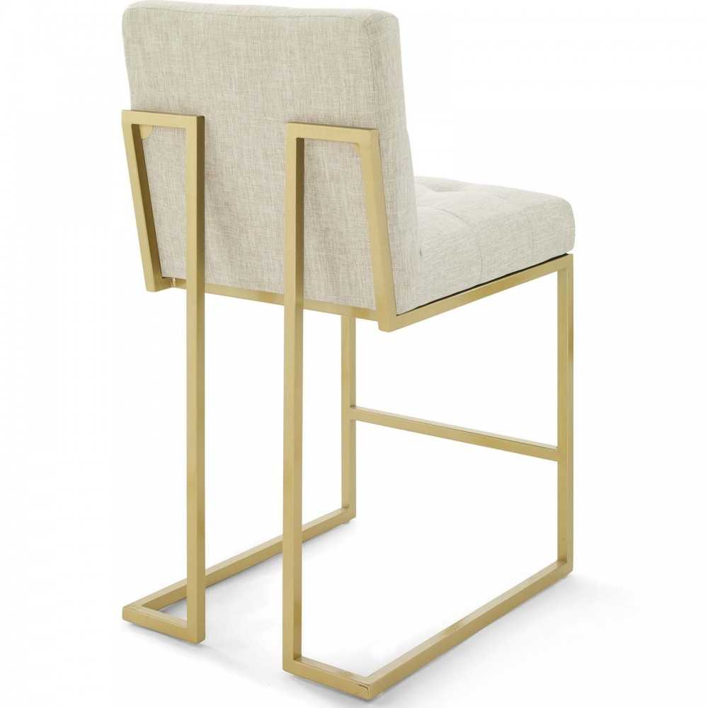 Privy Gold Stainless Steel Upholstered Fabric Counter Stool Set of 2, Gold Beige