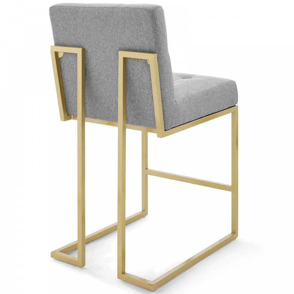 Privy Gold Stainless Steel Upholstered Fabric Counter Stool Set of 2, Gold Light Gray