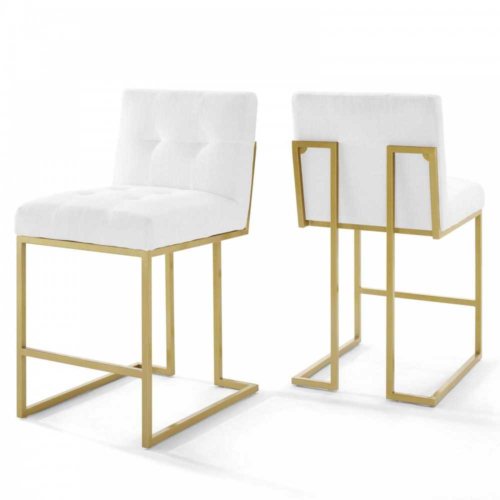 Privy Gold Stainless Steel Upholstered Fabric Counter Stool Set of 2, Gold White