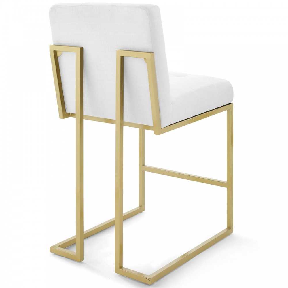 Privy Gold Stainless Steel Upholstered Fabric Counter Stool Set of 2, Gold White