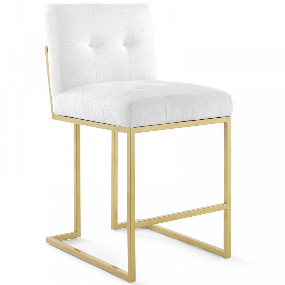 Privy Gold Stainless Steel Upholstered Fabric Counter Stool Set of 2, Gold White