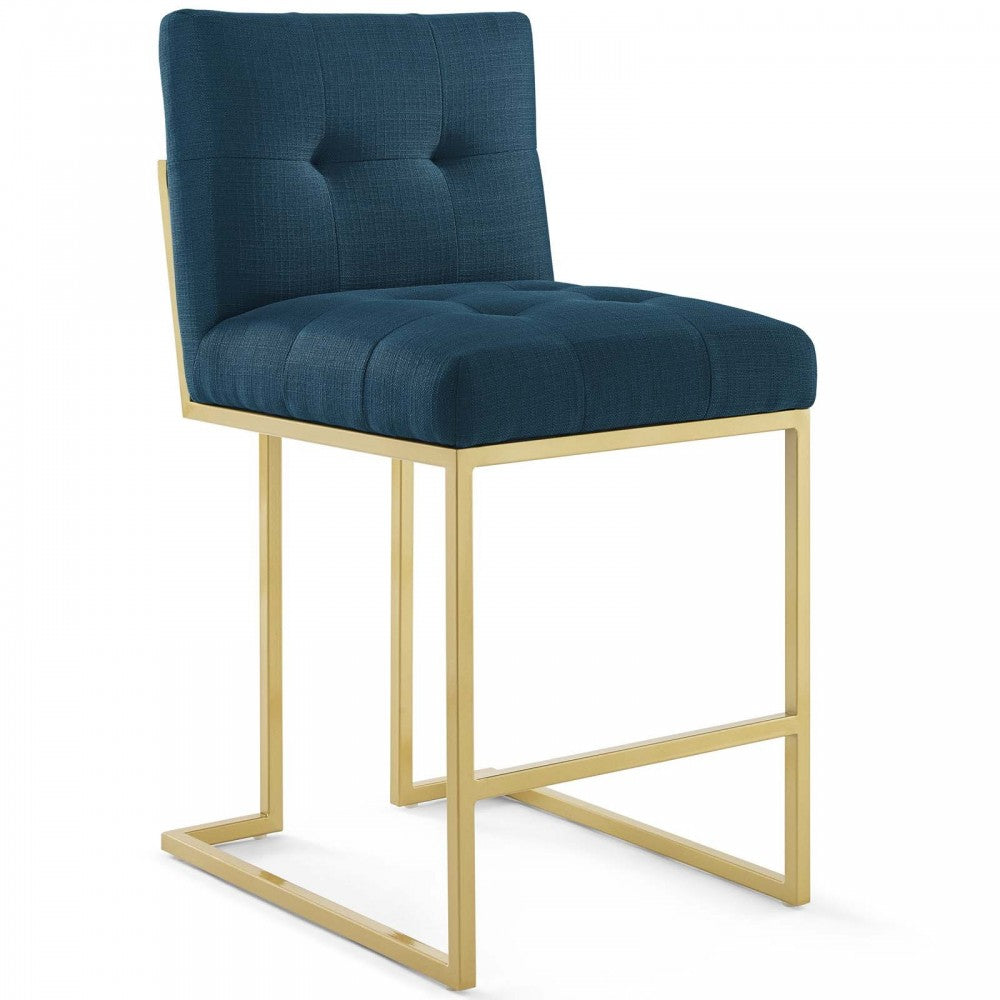 Privy Gold Stainless Steel Upholstered Fabric Counter Stool Set of 2, Gold Azure