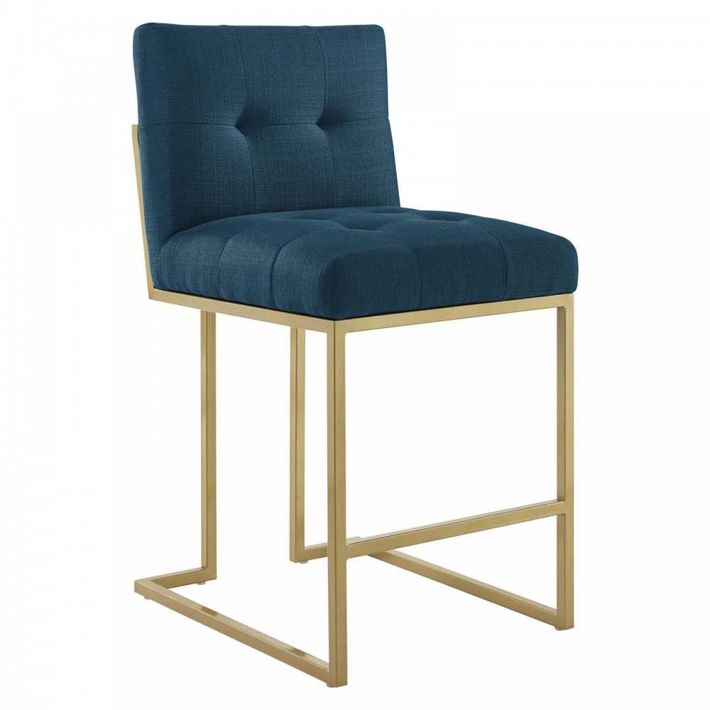 Privy Gold Stainless Steel Upholstered Fabric Counter Stool, Gold Azure