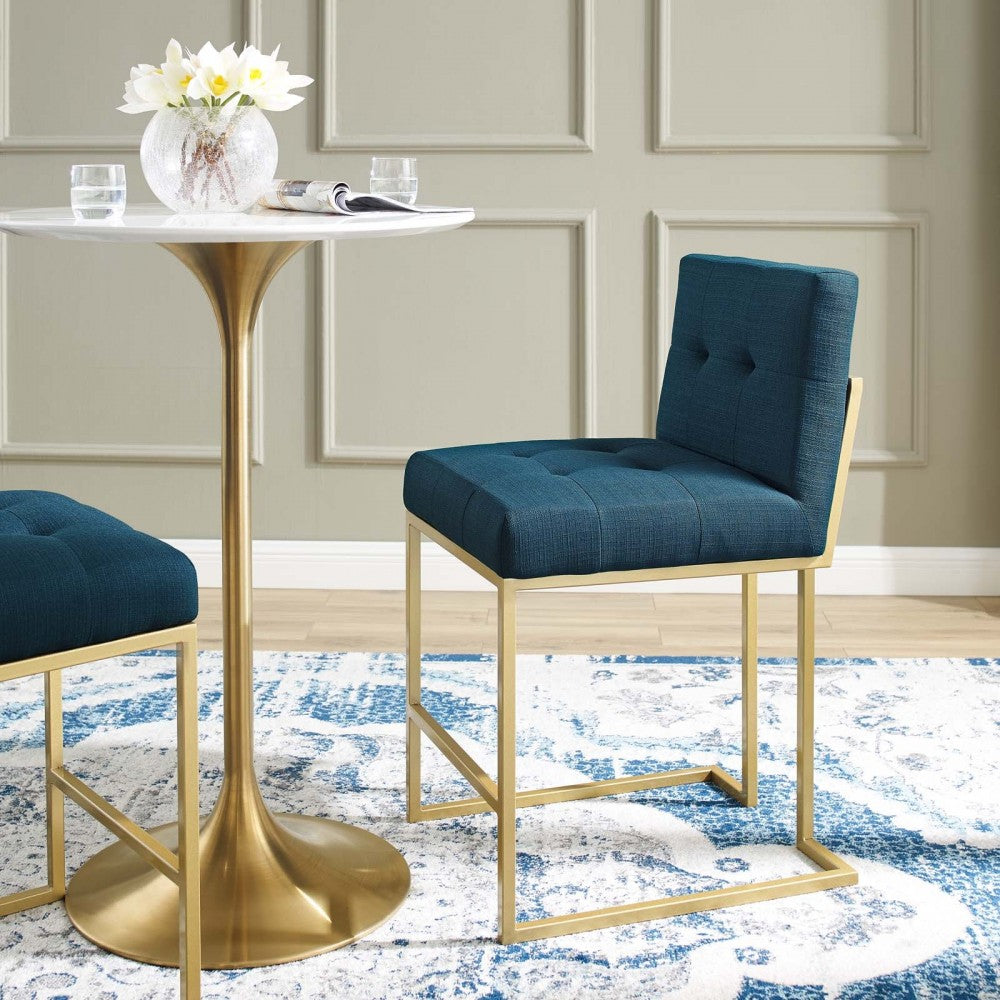 Privy Gold Stainless Steel Upholstered Fabric Counter Stool, Gold Azure