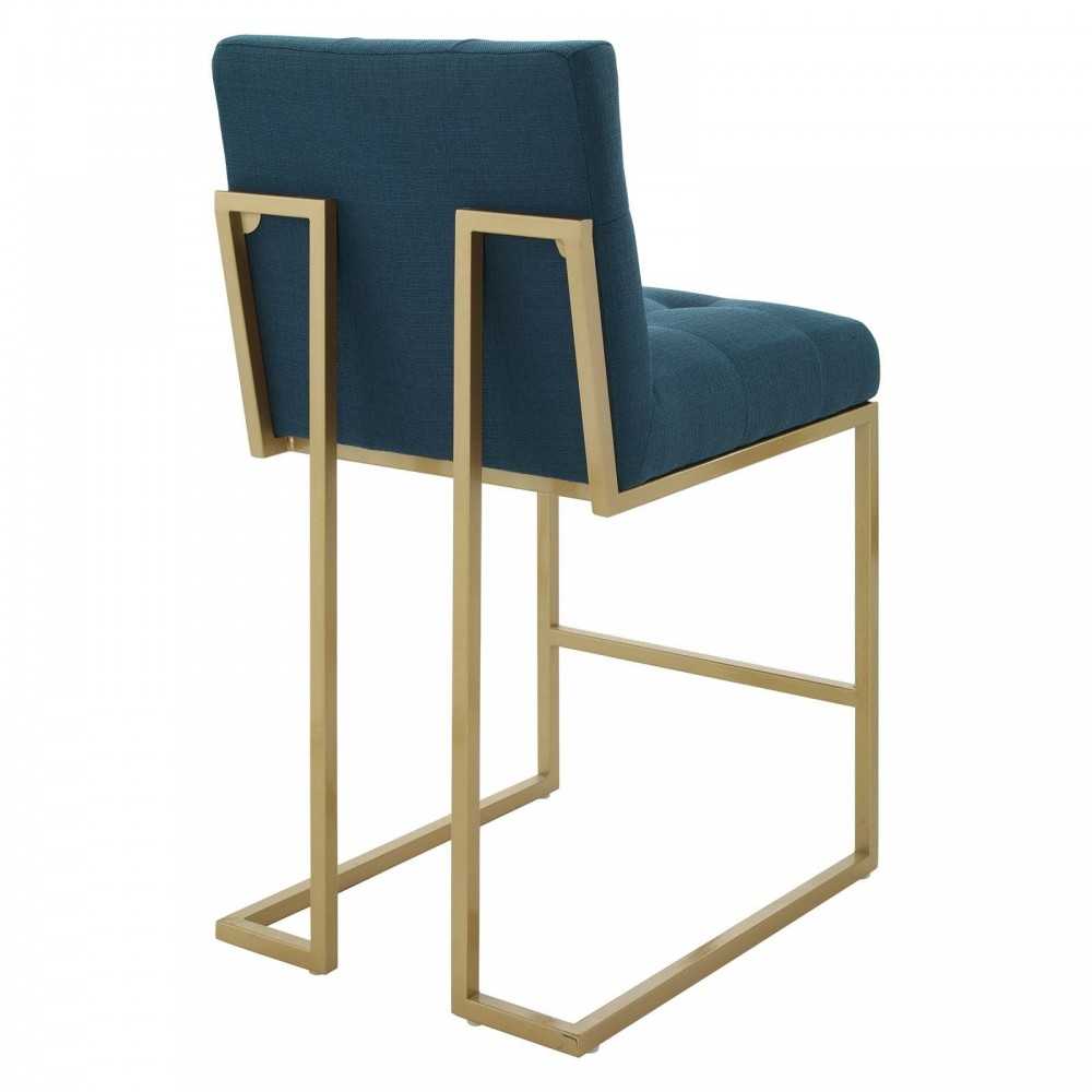 Privy Gold Stainless Steel Upholstered Fabric Counter Stool, Gold Azure