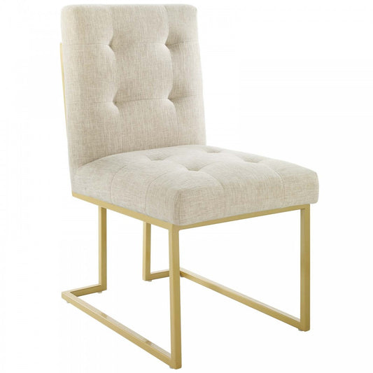 Privy Gold Stainless Steel Upholstered Fabric Dining Accent Chair, Gold Beige