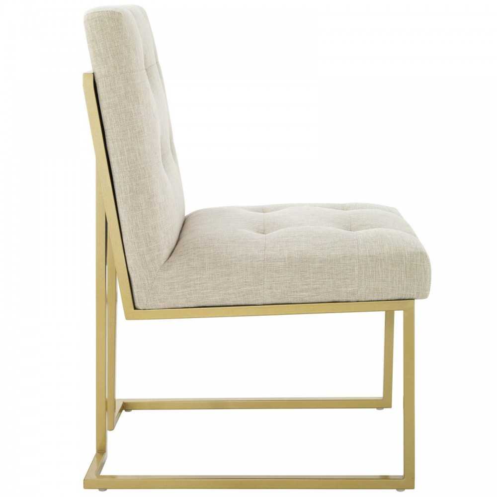 Privy Gold Stainless Steel Upholstered Fabric Dining Accent Chair, Gold Beige