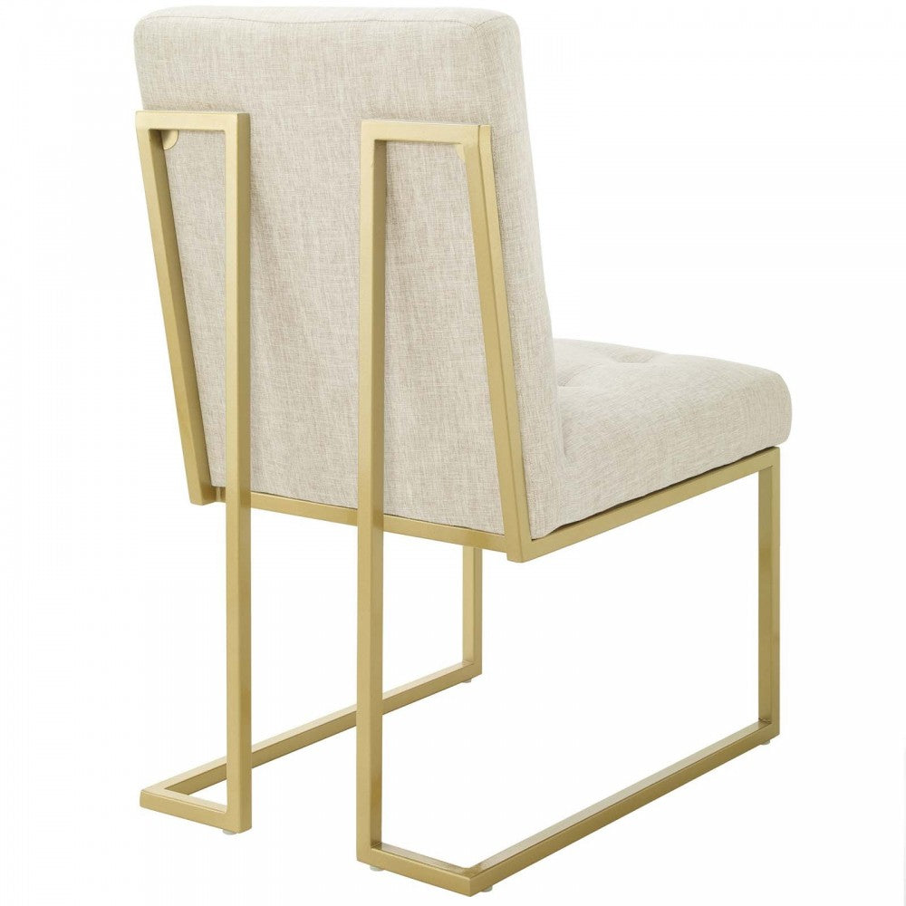 Privy Gold Stainless Steel Upholstered Fabric Dining Accent Chair, Gold Beige