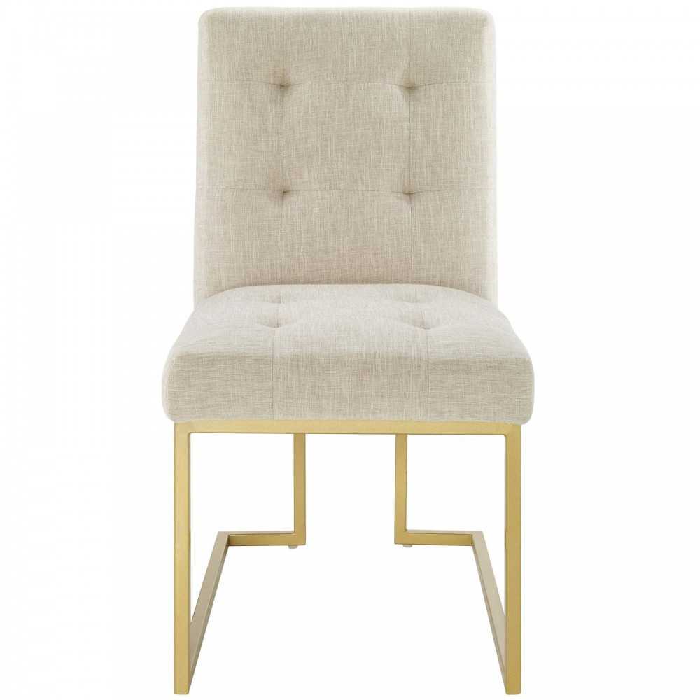 Privy Gold Stainless Steel Upholstered Fabric Dining Accent Chair, Gold Beige