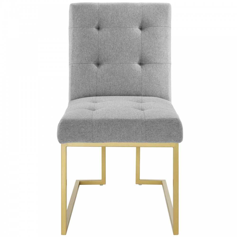 Privy Gold Stainless Steel Upholstered Fabric Dining Accent Chair, Gold Light Gray