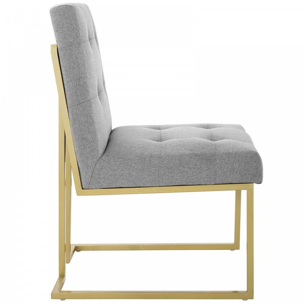 Privy Gold Stainless Steel Upholstered Fabric Dining Accent Chair, Gold Light Gray