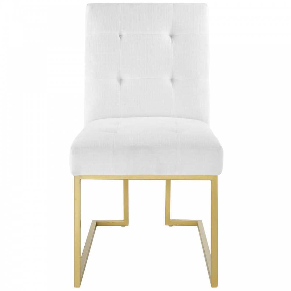 Privy Gold Stainless Steel Upholstered Fabric Dining Accent Chair, Gold White