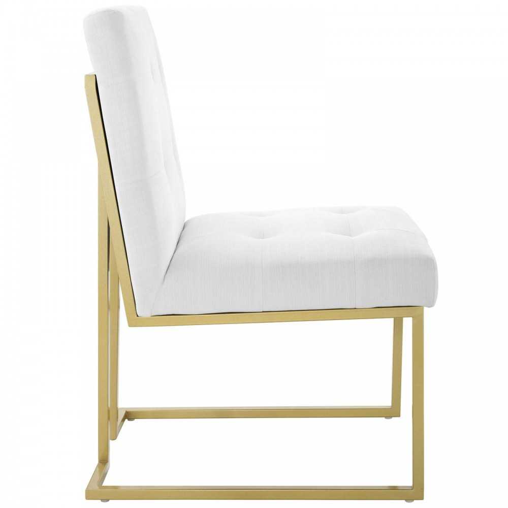 Privy Gold Stainless Steel Upholstered Fabric Dining Accent Chair, Gold White