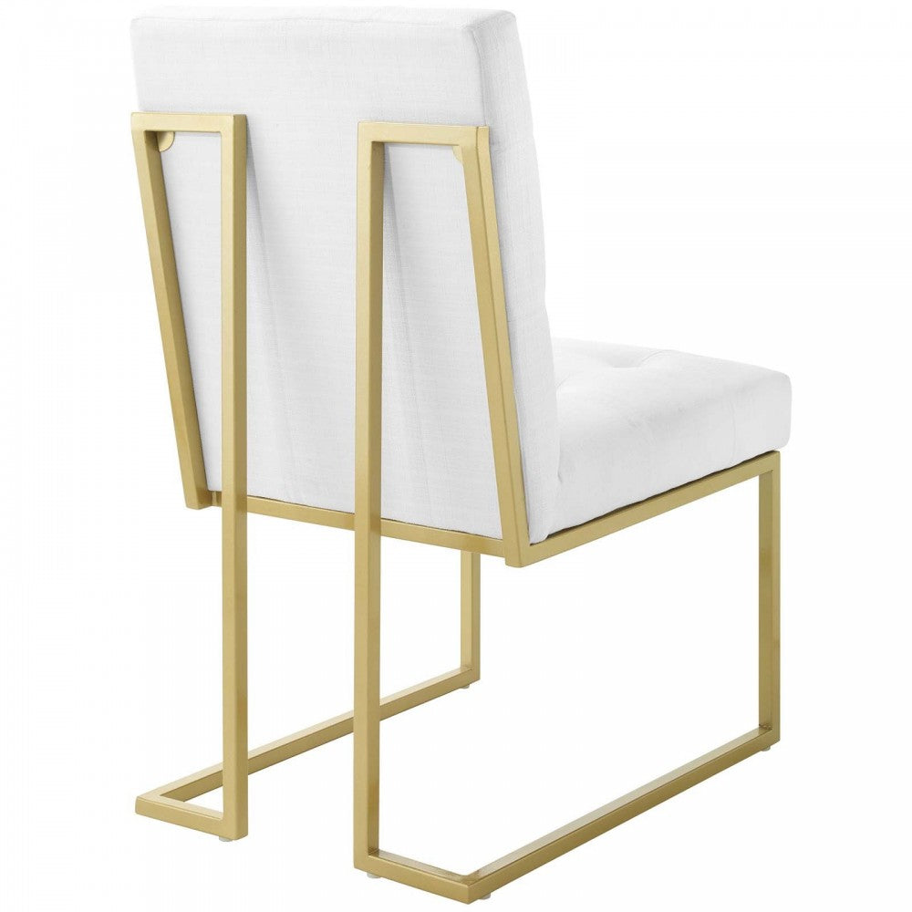 Privy Gold Stainless Steel Upholstered Fabric Dining Accent Chair, Gold White